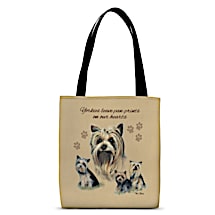 Four Yorkshire Terrier Dogs Make Loyal Carryall Companions for Shopping Trips and Beyond!
