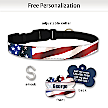 Spirit of America Custom Name Personalized American Flag Pet Collar and Tag Set