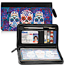 Day of the Dead Sugar Skulls Zippered Checkbook Cover Wallet