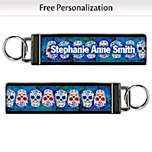 Day of the Dead Sugar Skulls Personalized Name Wristlet Keychain