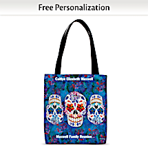 Day of the Dead Sugar Skulls Custom Name Personalized Fabric Tote Bag