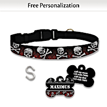 Camo Skulls Dog Pet Collar and Personalized Tag Set