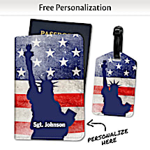 Promote Your Patriotic Pride Wherever You Go With Our Land of Liberty Luggage Tag & Coordinating Passport Cover Set