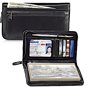 Black Zippered Checkbook Cover Wallet