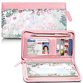 Lena Lius Floral Borders Zippered Checkbook Cover Wallet
