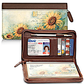 Sunflowers Zippered Checkbook Cover Wallet