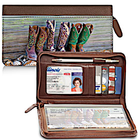 Cowboy Boots Zippered Checkbook Cover Wallet