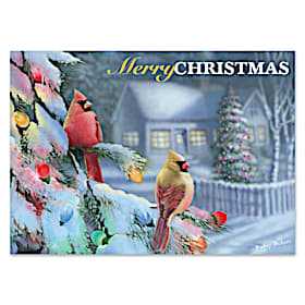 Cardinals in Winter Lights Personalized Holiday Cards