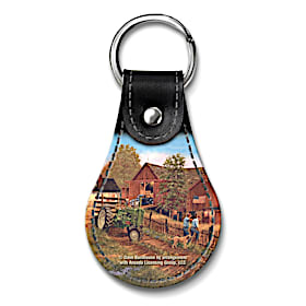 Farm and Tractors Leather Key Ring