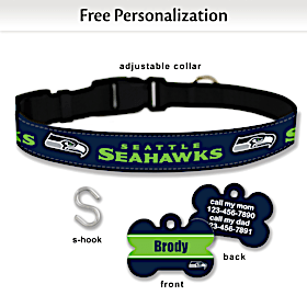 NFL Seattle Seahawks Pet Collar and Personalized Tag Set