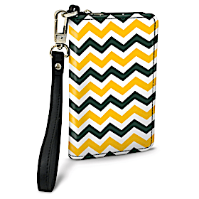 Green and Gold Chevron Small Wristlet Purse