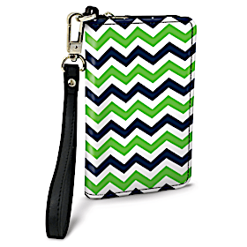 Blue and Green Chevron Small Wristlet Purse