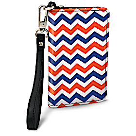 Blue and Orange Chevron Small Wristlet Purse