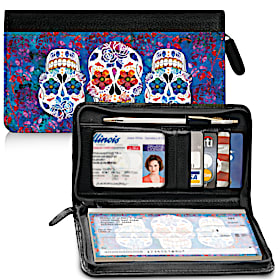 Day of the Dead Zippered Checkbook Cover Wallet