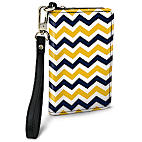 Blue and Gold Chevron Small Wristlet Purse