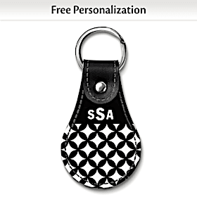 Black & White Circles Leather Key Ring