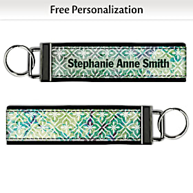 Boho Batik Green Wristlet Keychain