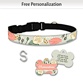 Sweet Tea Roses Pet Collar and Personalized Tag Set