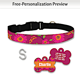 Rosy Posy Pet Collar and Personalized Tag Set