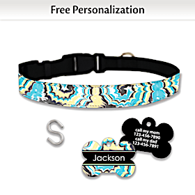 Retro Hipster Pet Collar and Personalized Tag Set