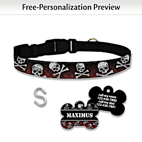 Camo Skulls Pet Collar and Personalized Tag Set