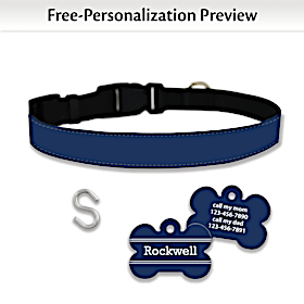 Patriotic Blue Pet Collar and Personalized Tag Set