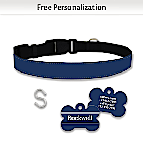 Patriotic Blue Pet Collar and Personalized Tag Set