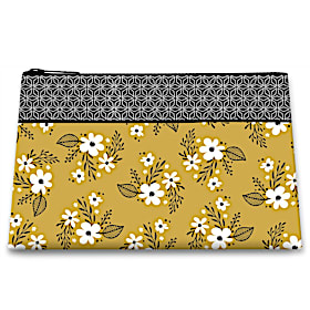 Mustard Floral Cosmetic Makeup Bag