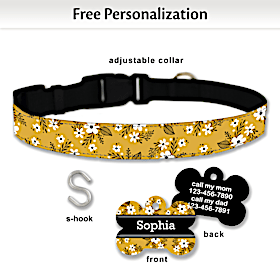 Mustard Floral Pet Collar and Personalized Tag Set