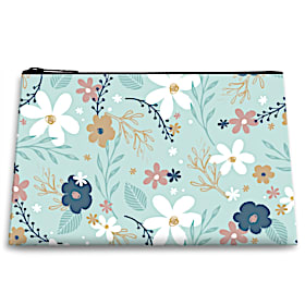 Mint Wildflowers Cosmetic Makeup Bag