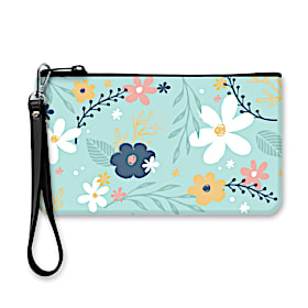 Mint Wildflowers Neoprene On-The-Go Wristlet Pouch