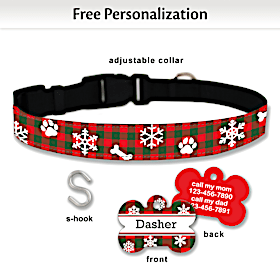 Howl-iday Plaid Pet Collar and Personalized Tag Set