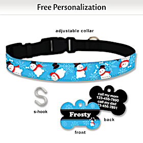 Snowman&#039;s Best Friend Pet Collar and Personalized Tag Set