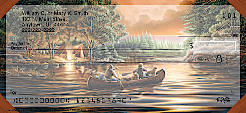 Terry Redlin's Cabin Retreat Personal Checks, Log Cabin Checks, Canoeing Checks